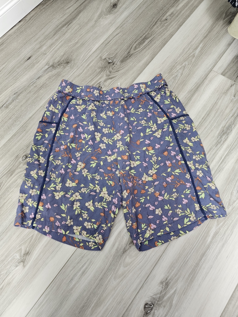 Anthropologie Navy Floral High-Waist Shorts